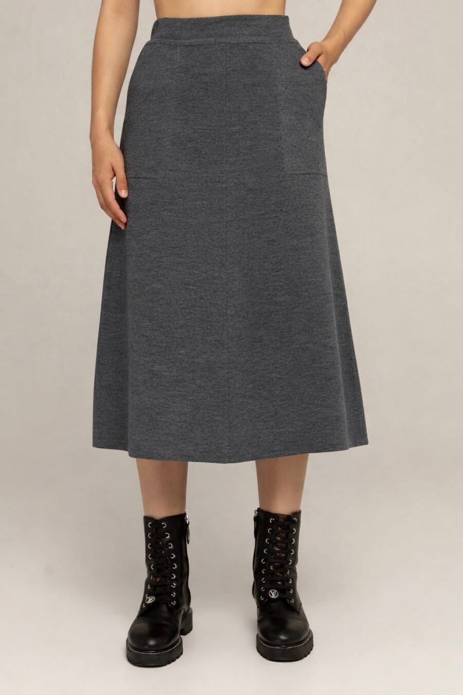 ЮБКА СЕРА миди с карманами А-силуэт 3064-Коллекции_Осень-Зима_1
