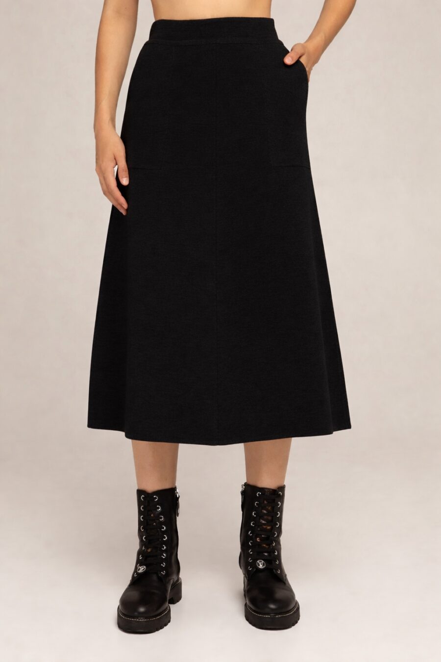 ЮБКА ЧЕРНАЯ миди с карманами А-силуэт 3064-Одежда_Юбки_1