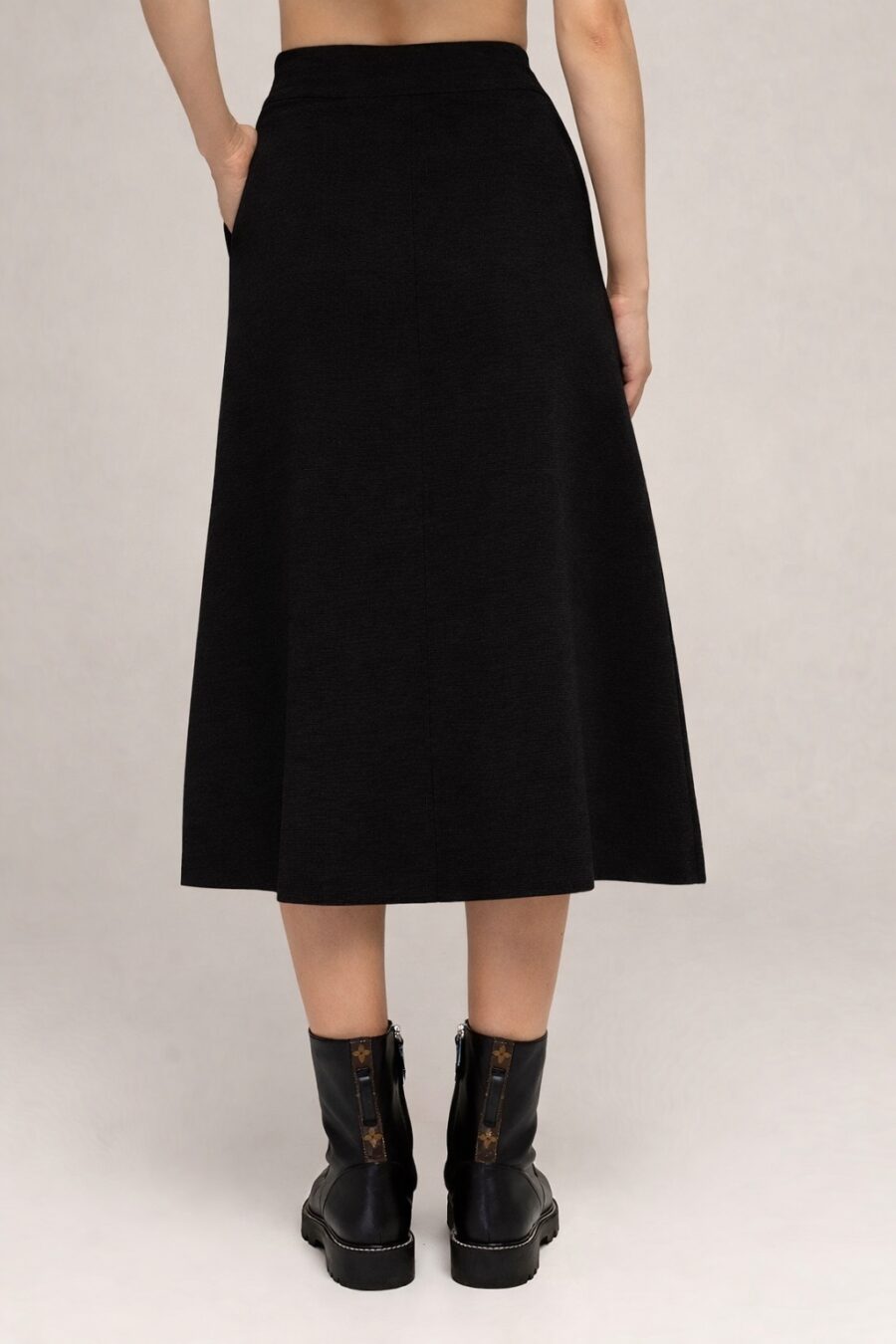 ЮБКА ЧЕРНАЯ миди с карманами А-силуэт 3064-Одежда_Юбки_3