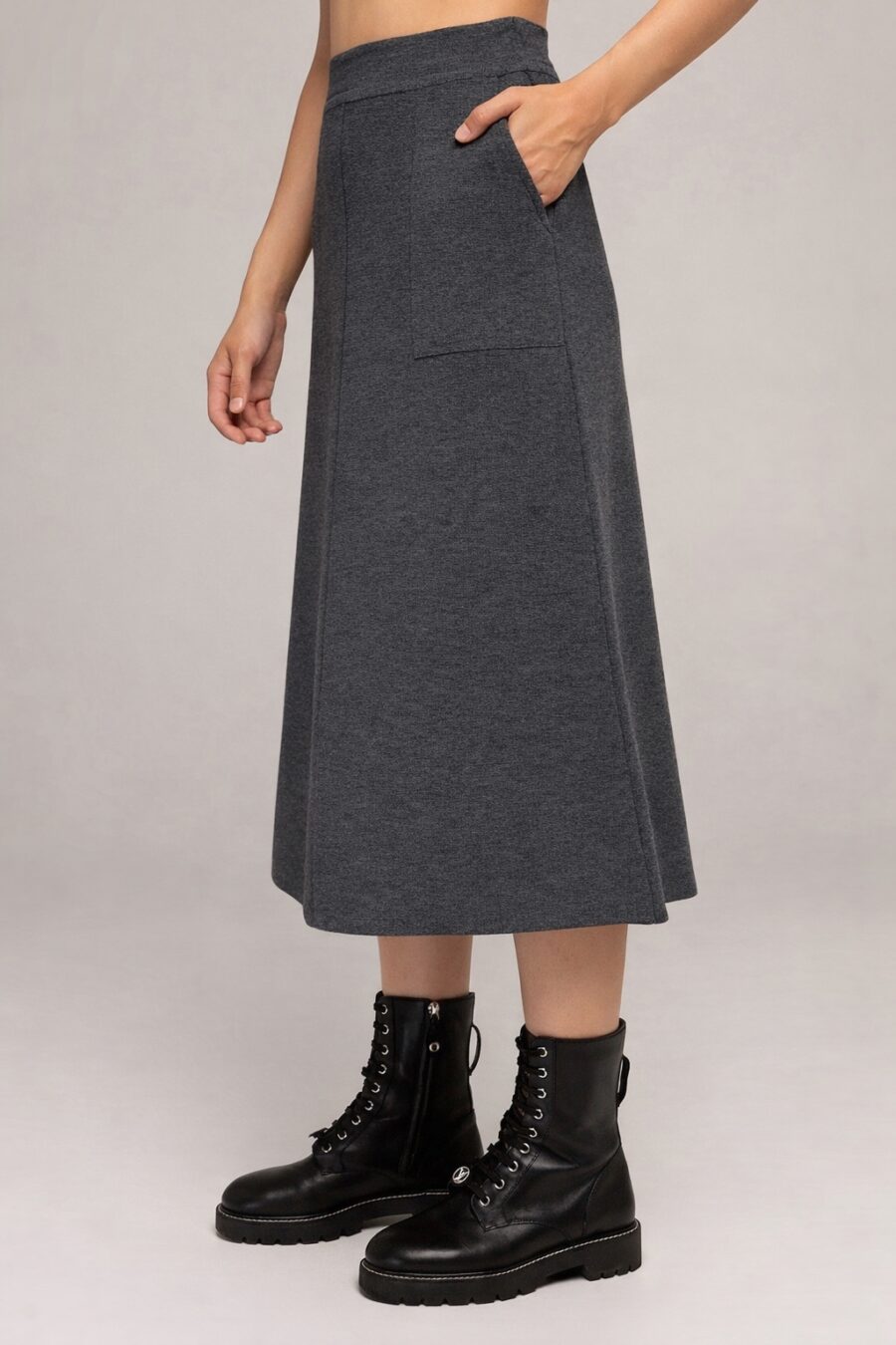ЮБКА СЕРА миди с карманами А-силуэт 3064-Коллекции_Осень-Зима_3