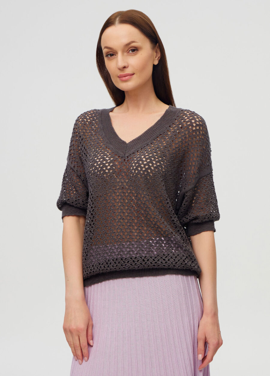 ДЖЕМПЕР СІРИЙ ажурний з бавовни 3076-Одяг_Джемпери_1