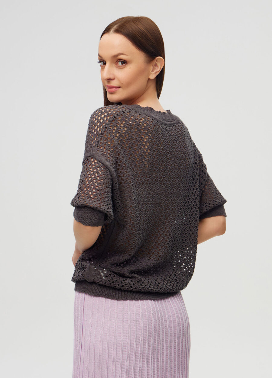 ДЖЕМПЕР СІРИЙ ажурний з бавовни 3076-Одяг_Джемпери_3