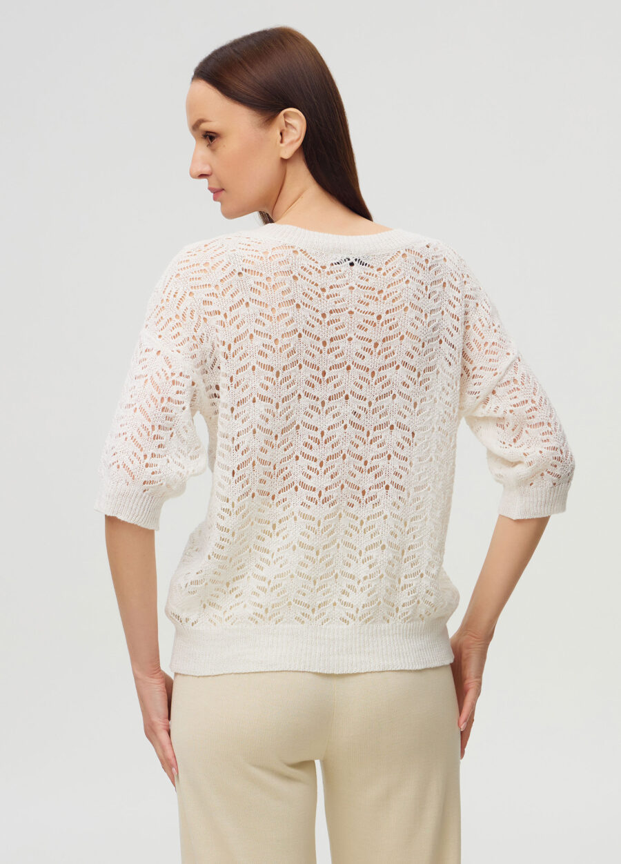 ДЖЕМПЕР БІЛИЙ літній ажурний з коротким рукавом 5089-Футболки та Топи_Одяг_3