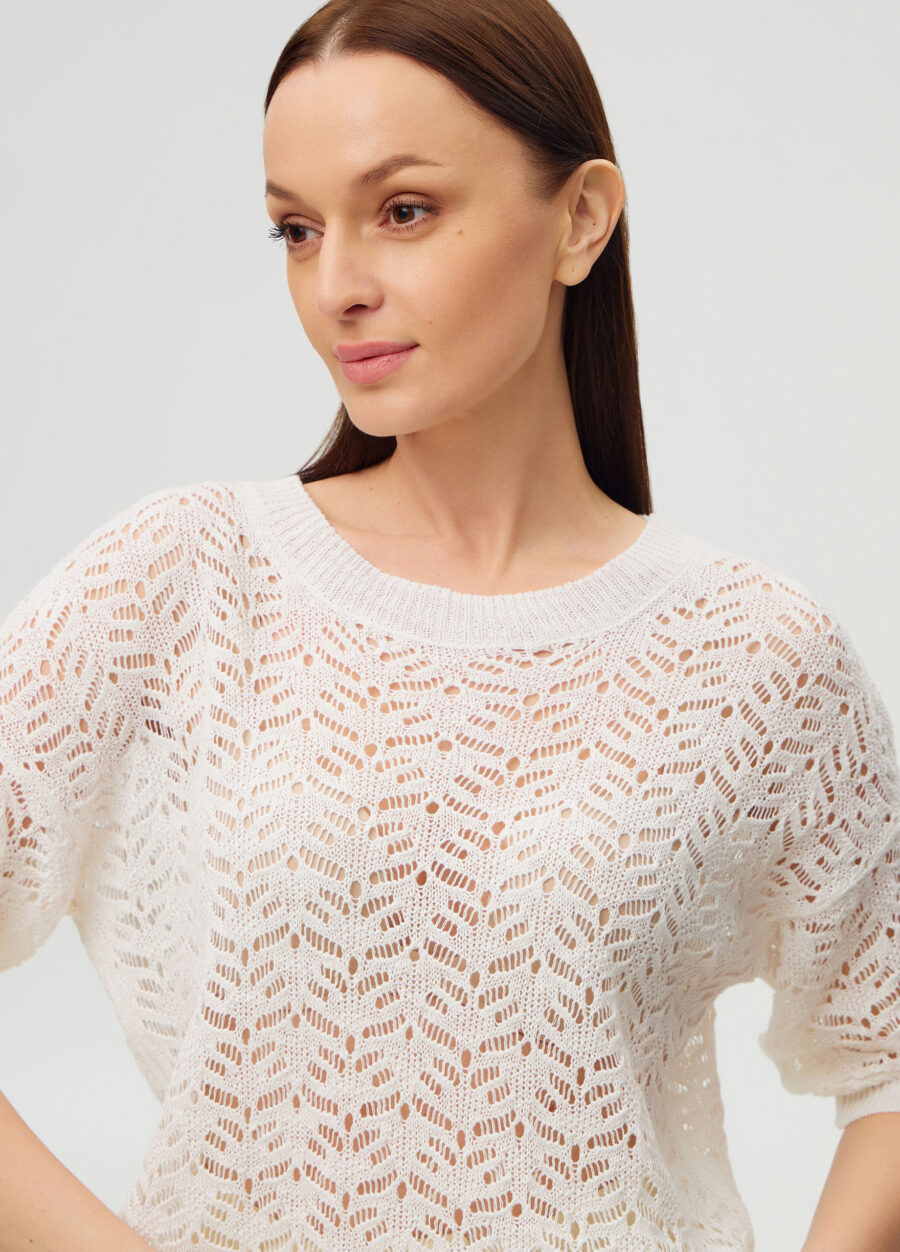 ДЖЕМПЕР БІЛИЙ літній ажурний з коротким рукавом 5089-Футболки та Топи_Одяг_2