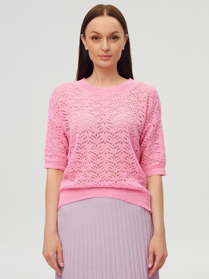 ДЖЕМПЕР РОЖЕВИЙ літній ажурний з коротким рукавом 5089