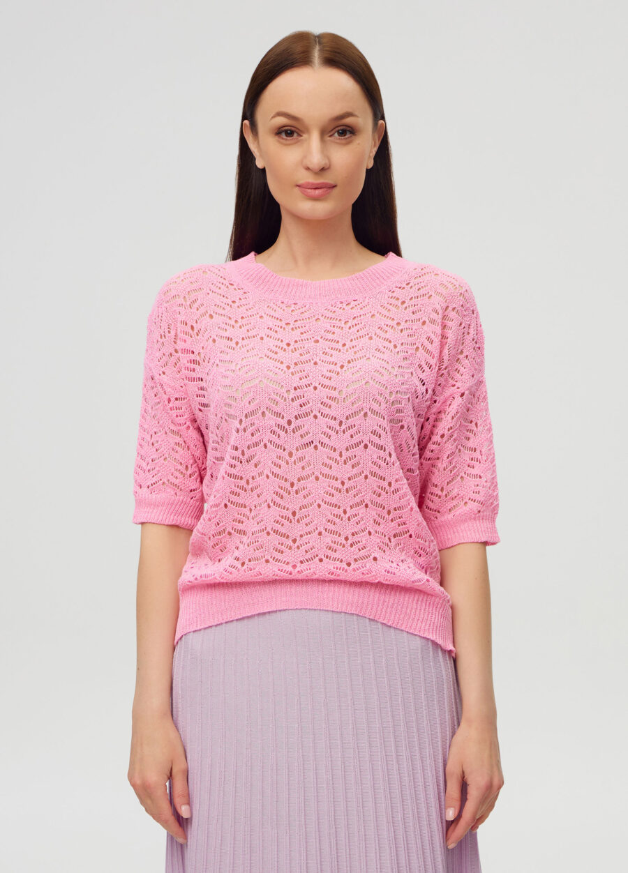 ДЖЕМПЕР РОЖЕВИЙ літній ажурний з коротким рукавом 5089-Весна-Літо_Футболки та Топи_1