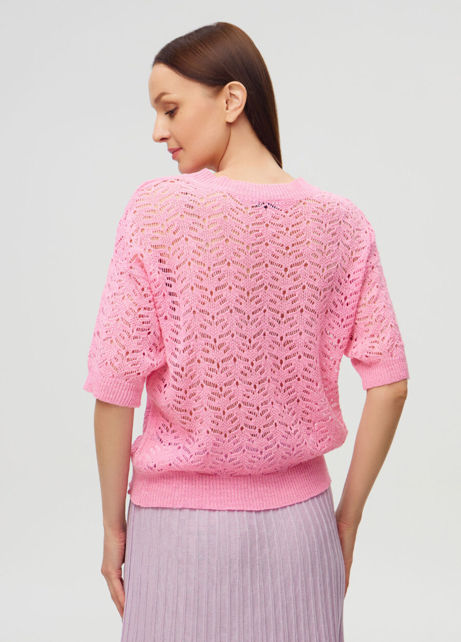 ДЖЕМПЕР РОЖЕВИЙ літній ажурний з коротким рукавом 5089-Весна-Літо_Футболки та Топи_3