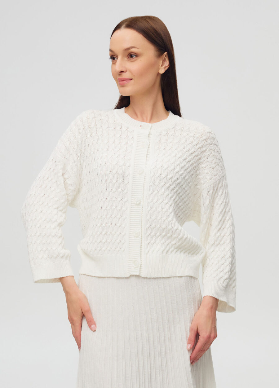 ЖАКЕТ БІЛИЙ на ґудзиках з напівбавовни 6001-Жакети та Кардигани_Колекції_4