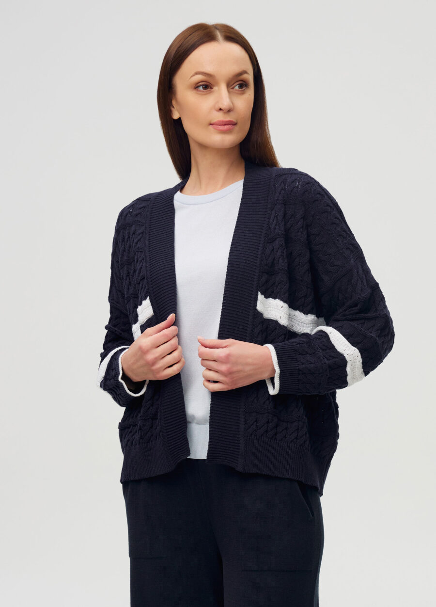 ЖАКЕТ ТЕМНО-СИНІЙ без застібки з напівбавовни 6003-Одяг_Весна-Літо_1