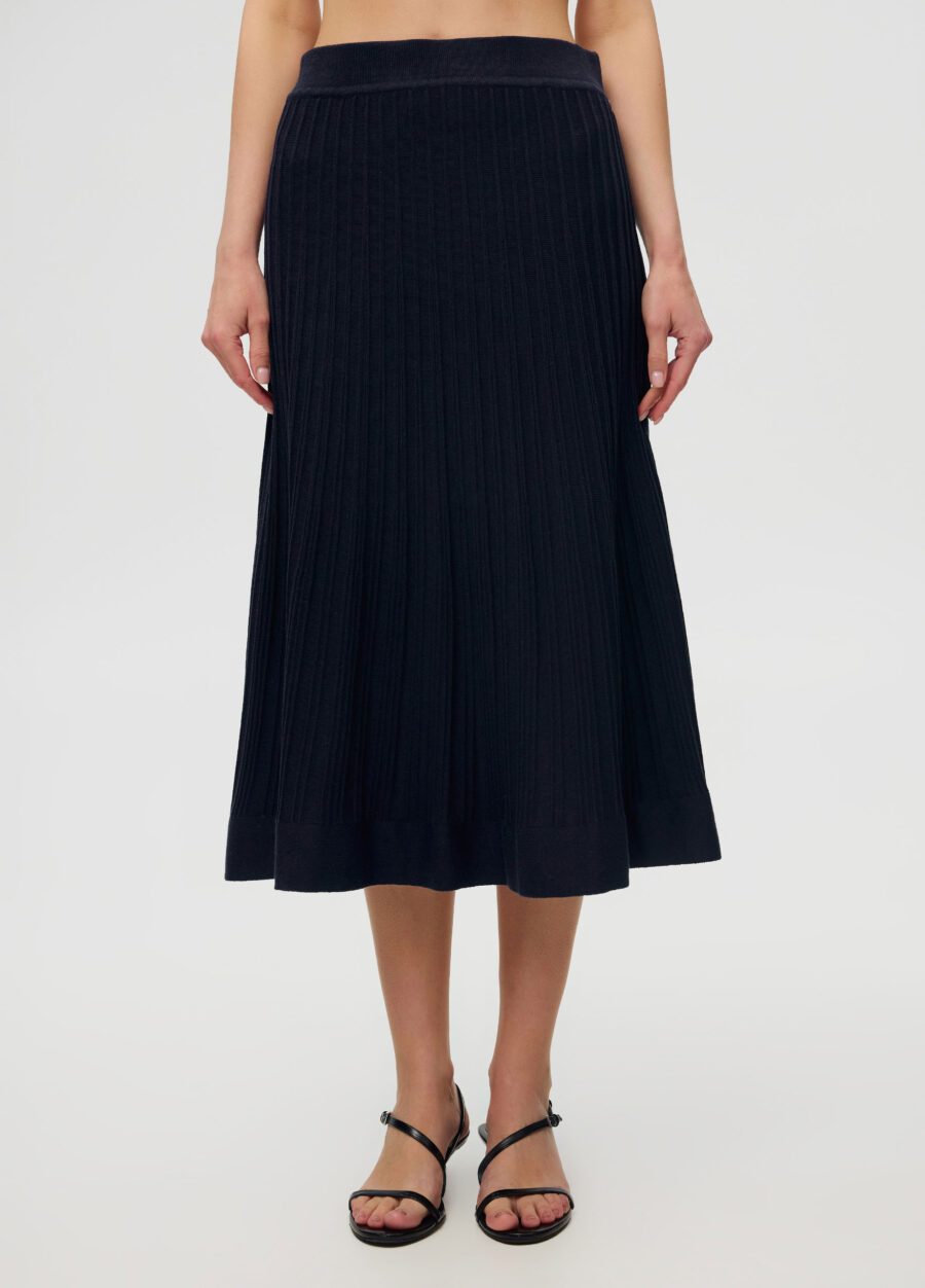 СПІДНИЦЯ ТЕМНО-СИНЯ міді з бавовни А силуету 6006-Колекції_Одяг_5