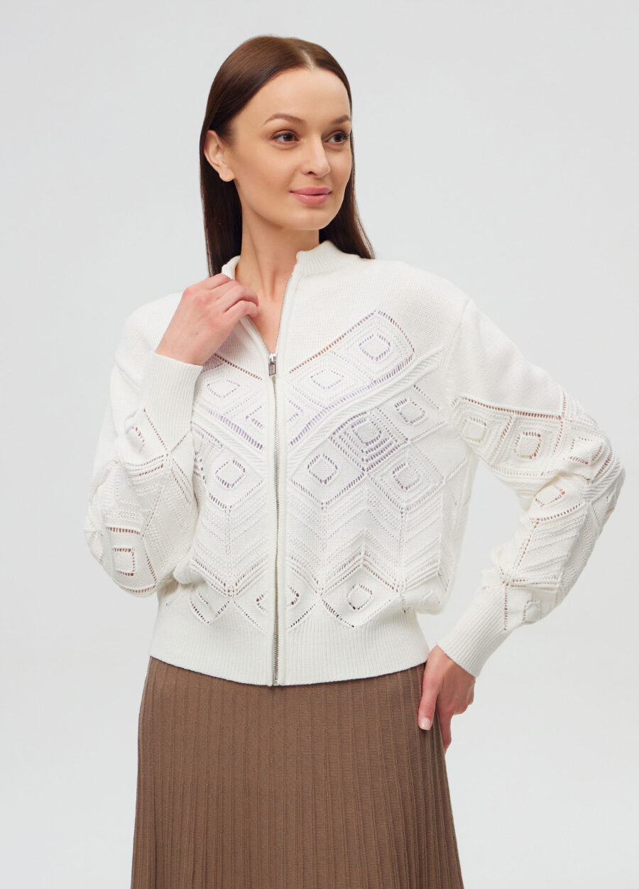 ЖАКЕТ БЕЛЫЙ на молнии из полухлопка 6007-Одежда_Коллекции_1