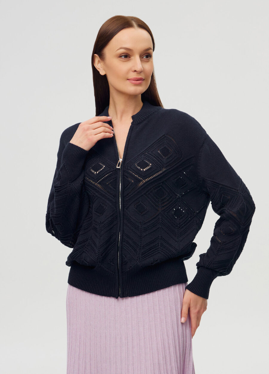ЖАКЕТ СИНИЙ на молнии из полушерсти 6007-Весна-Лето_Жакеты и Кардиганы_1