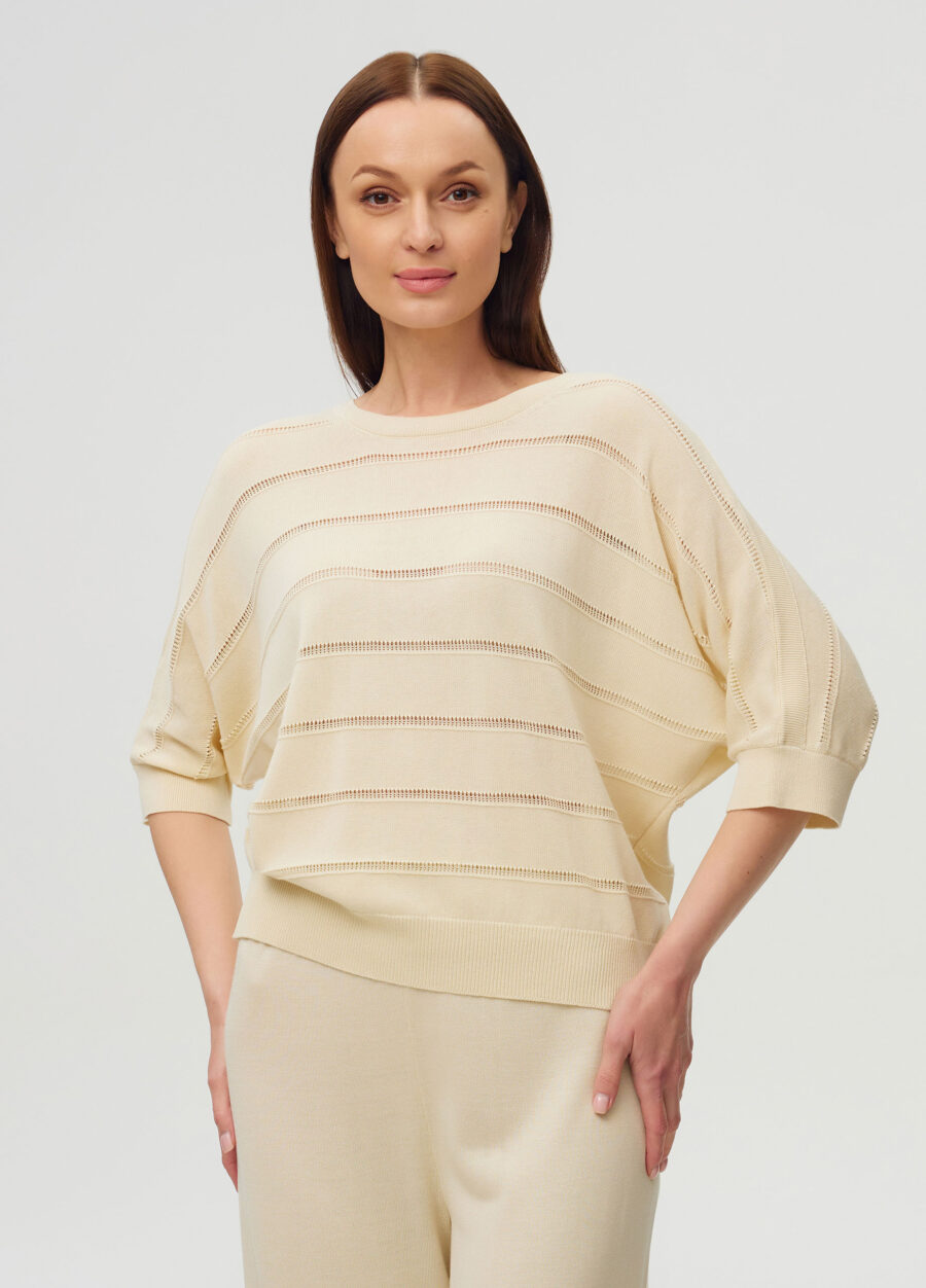 ДЖЕМПЕР КРЕМОВИЙ з V-подібним вирізом на спині 6012-Колекції_Одяг_1