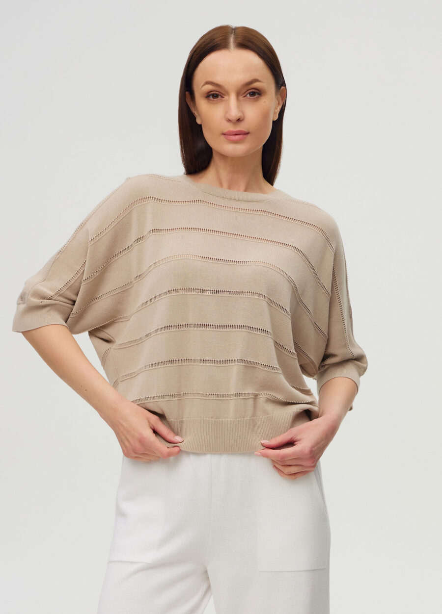 ДЖЕМПЕР БЕЖЕВИЙ з V-подібним вирізом на спині 6012-Колекції_Одяг_1