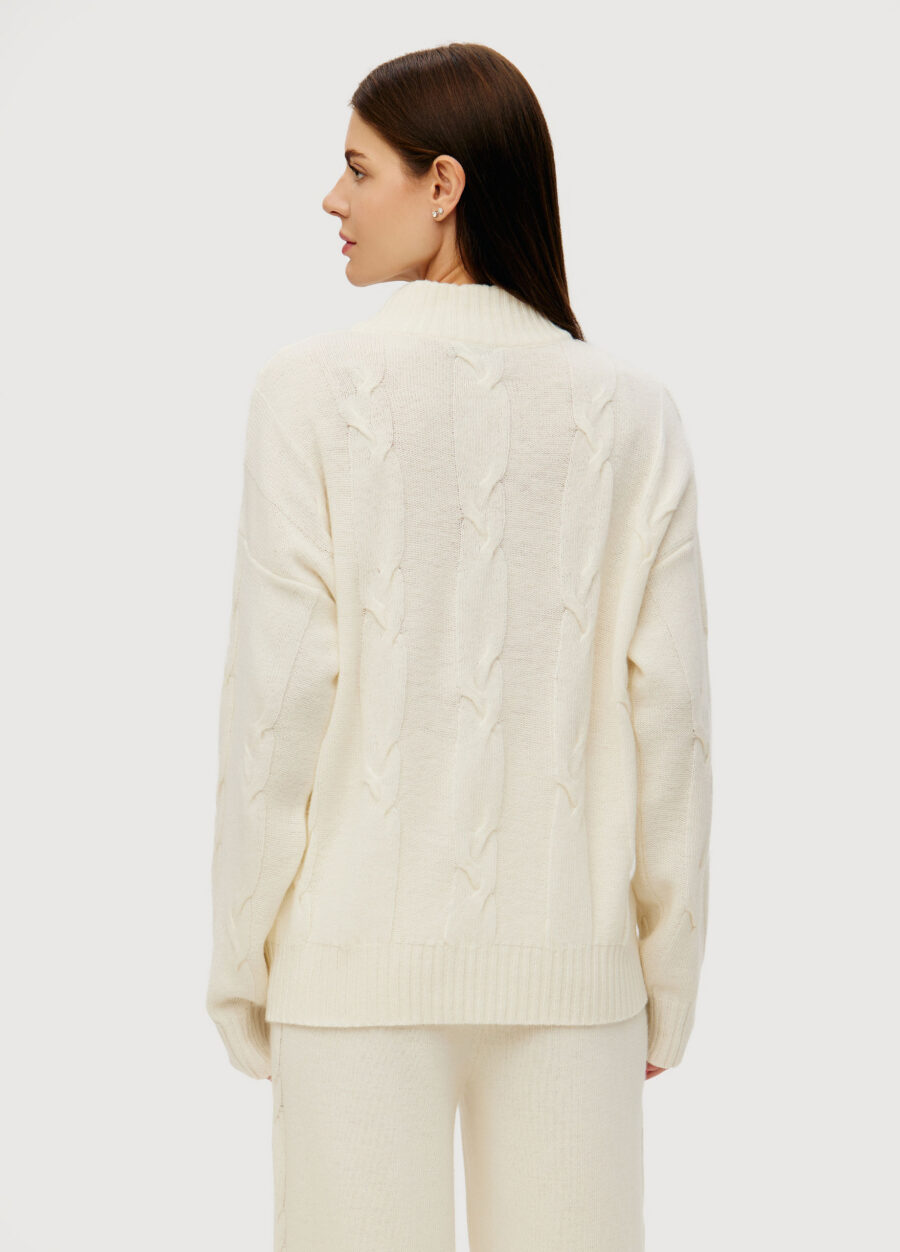 JUMPER MILK-COLORED women's elongated high neck cable knit 4135-Collections_Fall-Winter_4