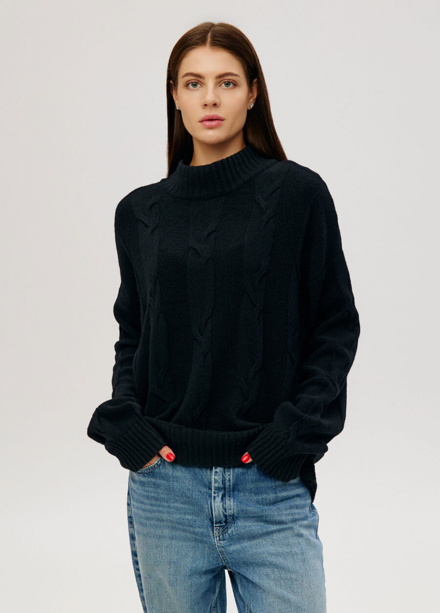 JUMPER BLACK women's elongated high neck cable knit 4135-Collections_Fall-Winter_1