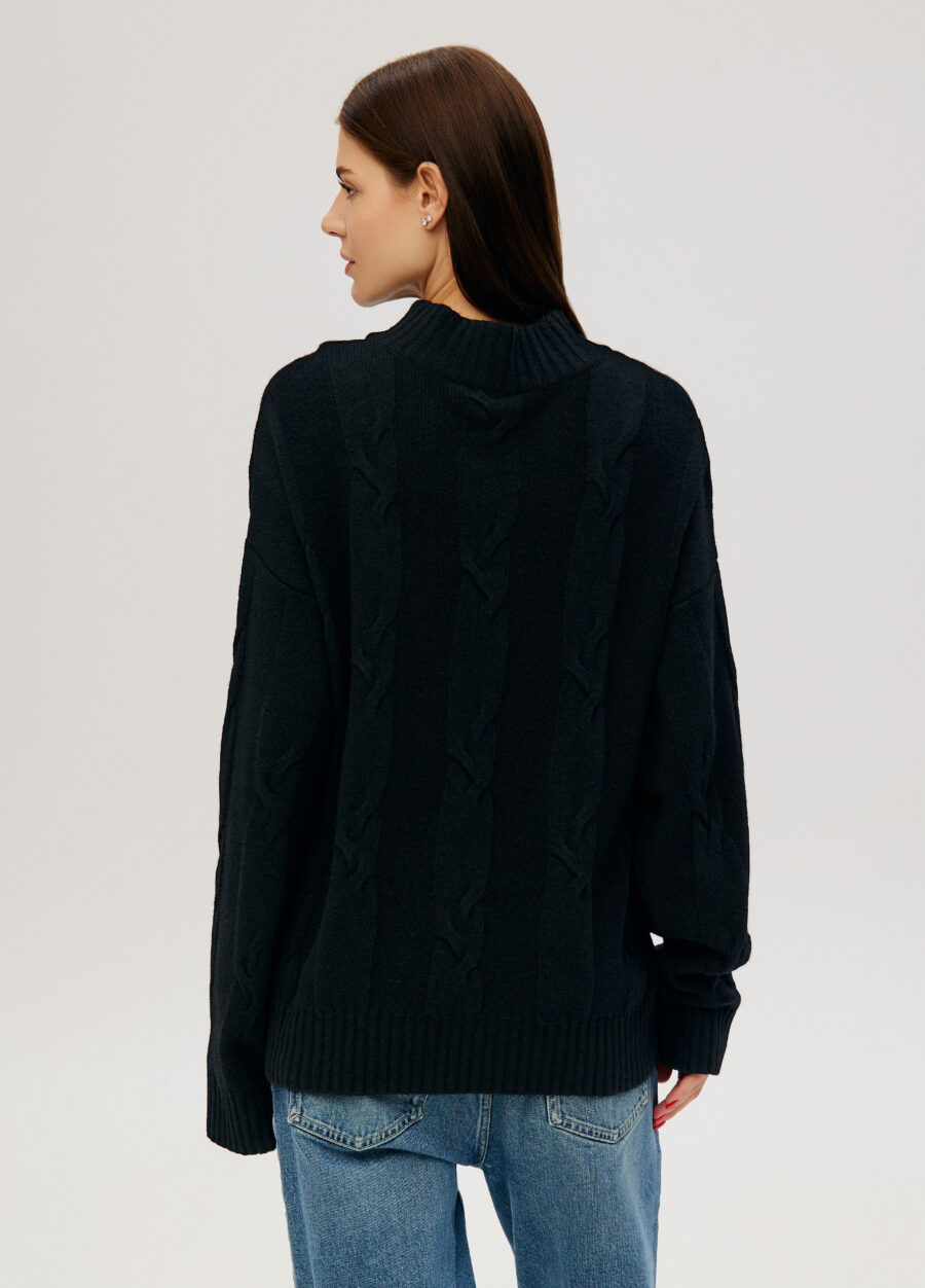 JUMPER BLACK women's elongated high neck cable knit 4135-Collections_Fall-Winter_3