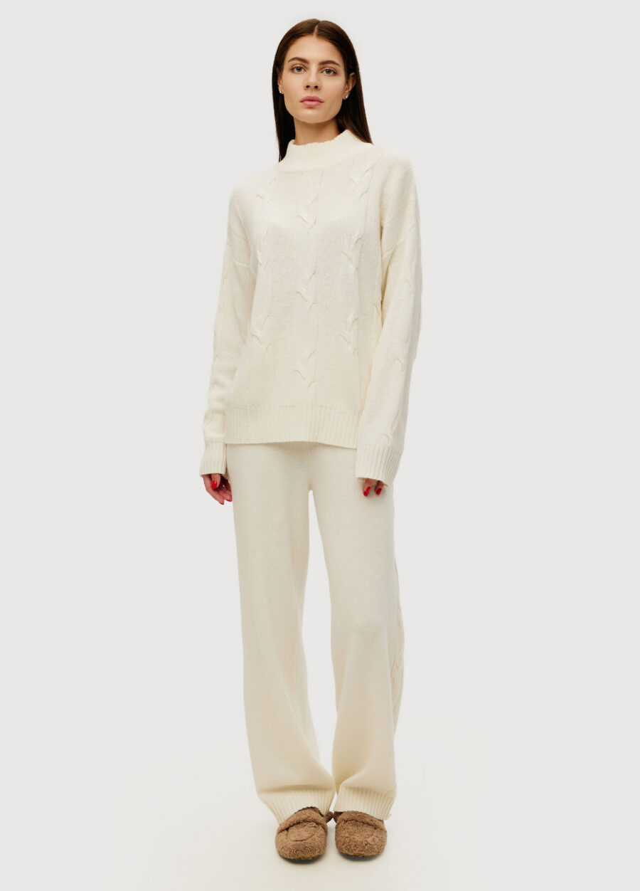 JUMPER MILK-COLORED women's elongated high neck cable knit 4135-Collections_Fall-Winter_5