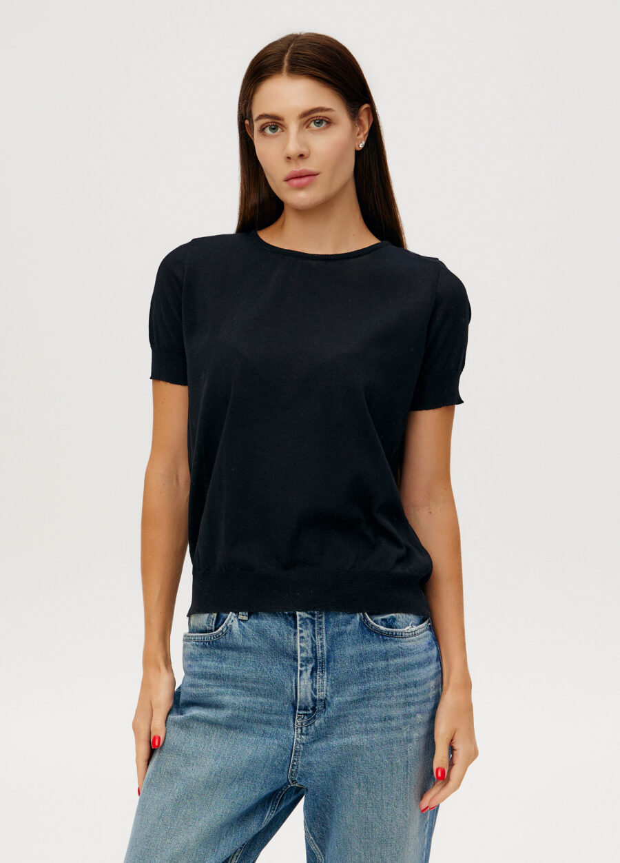 ДЖЕМПЕР ЧЕРНЫЙ футболка из хлопка 6041-Базовые модели_Весна-Лето_1
