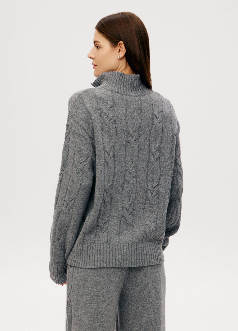JUMPER GREY knit women's with cable pattern and high collar with zipper 6050-Collections_Fall-Winter_3